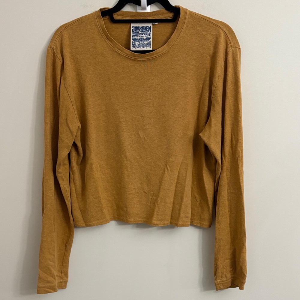 Jungmaven Mustard Cropped Long Sleeve Tee